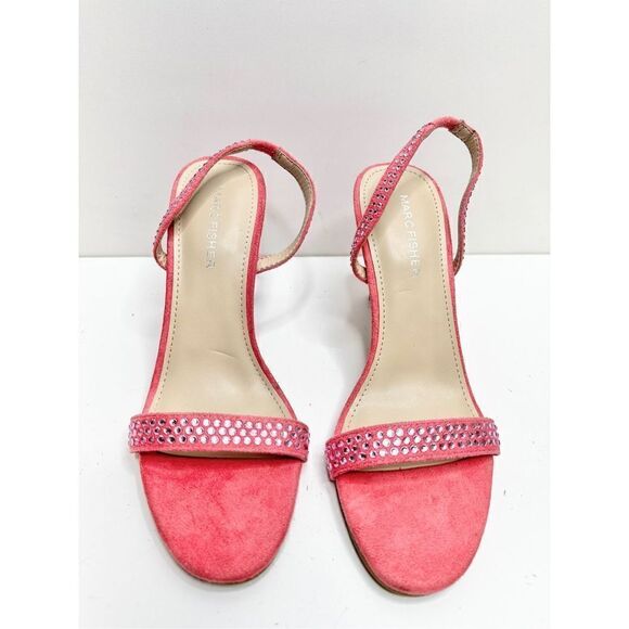 Marc Fisher Sandals Womens 7.5 Pink Open Toe Slingback Heels Rhinestone Accent - Picture 4 of 9